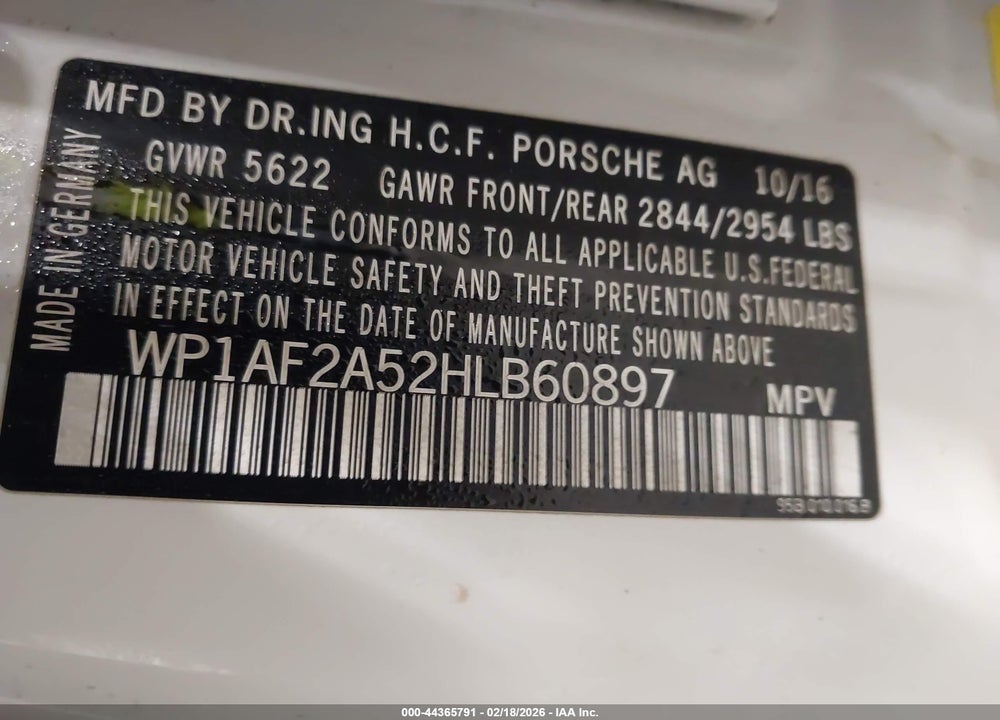 2017 PORSCHE MACAN TURBO VIN: WP1AF2A52HLB60897