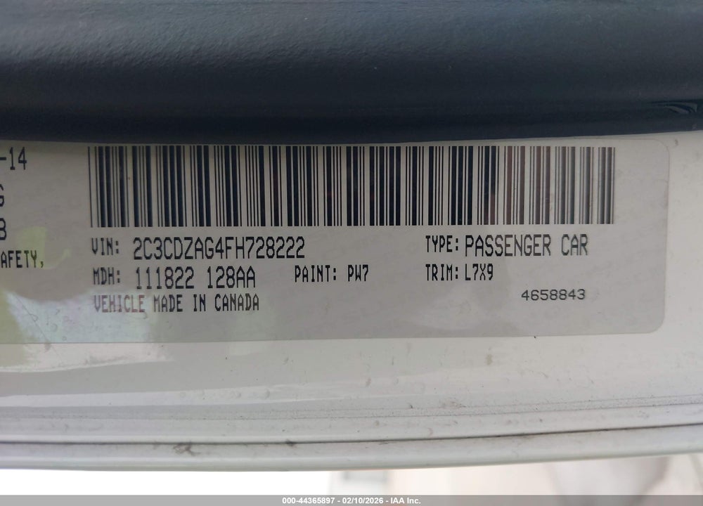 2015 DODGE CHALLENGER SXT VIN: 2C3CDZAG4FH728222