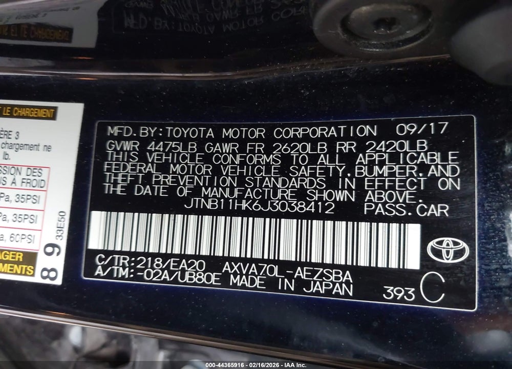 2018 TOYOTA CAMRY SE VIN: JTNB11HK6J3038412