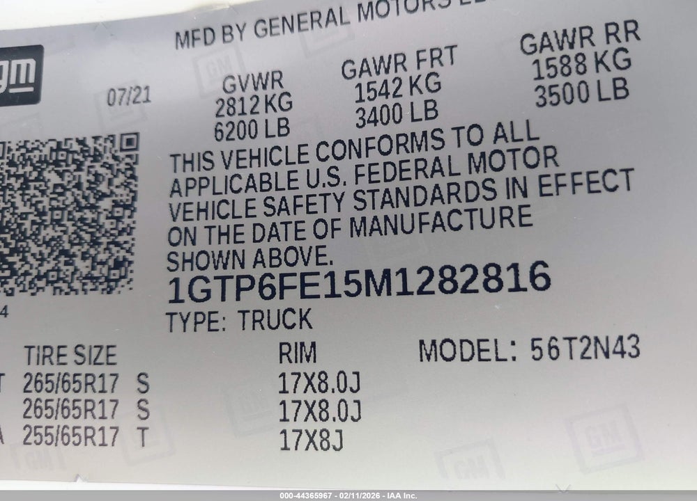 2021 GMC CANYON 4WD  SHORT BOX AT4 - CLOTH VIN: 1GTP6FE15M1282816
