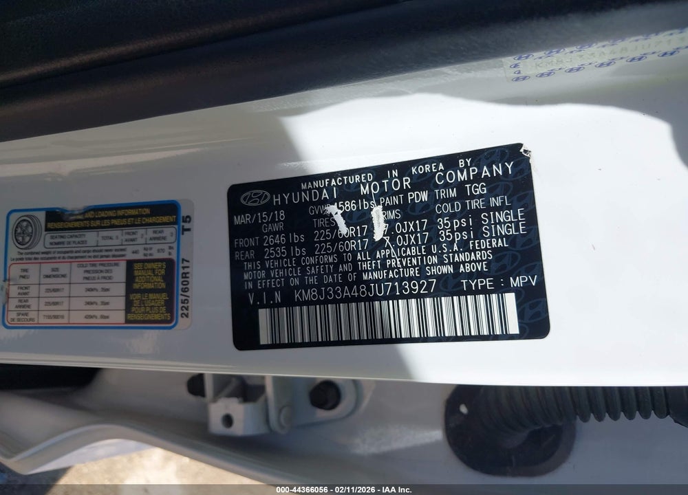 2018 HYUNDAI TUCSON SEL VIN: KM8J33A48JU713927
