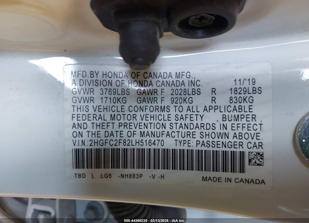 2020 HONDA CIVIC SPORT VIN: 2HGFC2F82LH516470