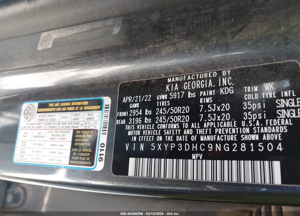 2022 KIA TELLURIDE EX VIN: 5XYP3DHC9NG281504