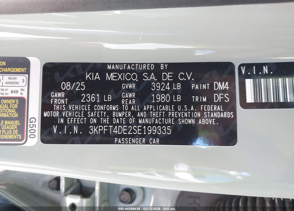 2025 KIA K4 LXS VIN: 3KPFT4DE2SE199335