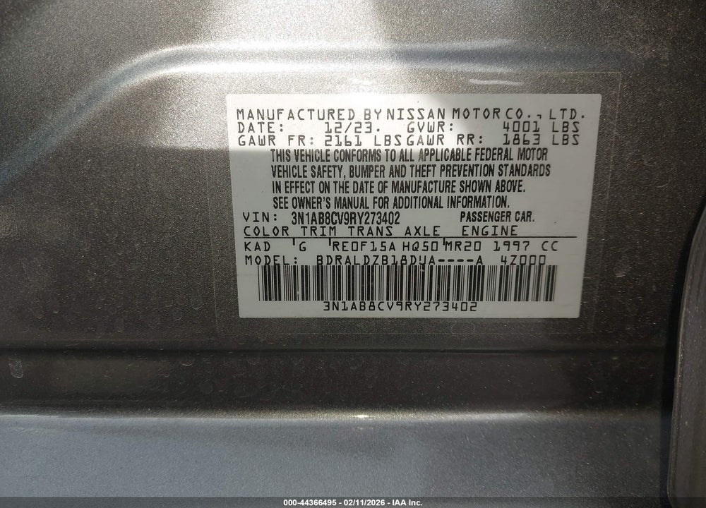 2024 NISSAN SENTRA SV VIN: 3N1AB8CV9RY273402