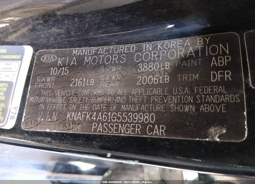 2016 KIA FORTE LX VIN: KNAFK4A61G5539980