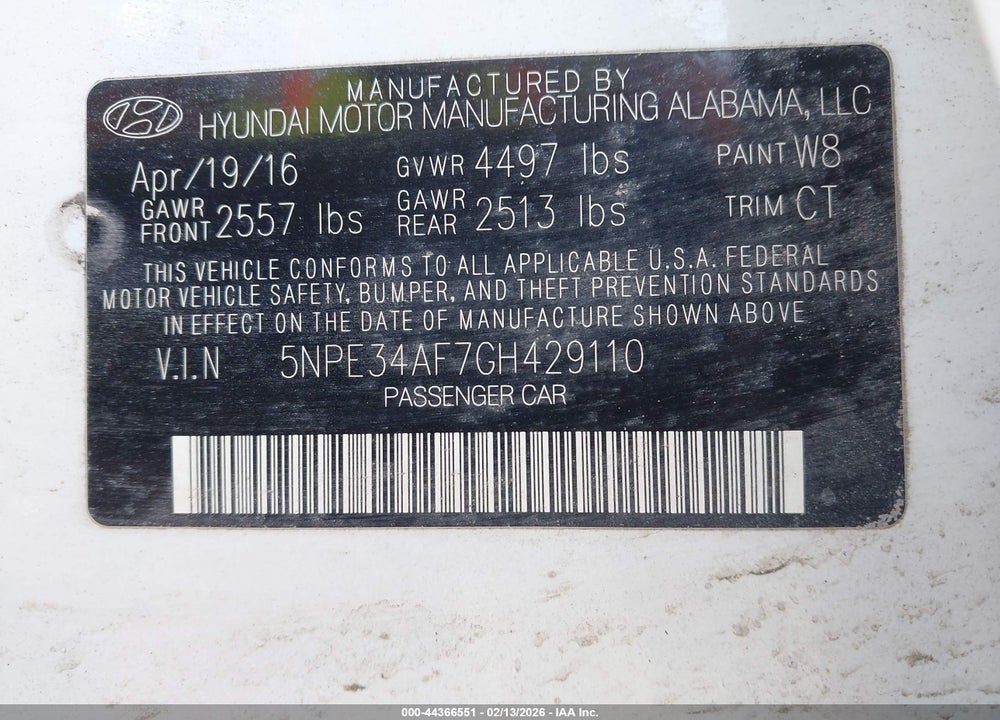 2016 HYUNDAI SONATA SPORT VIN: 5NPE34AF7GH429110