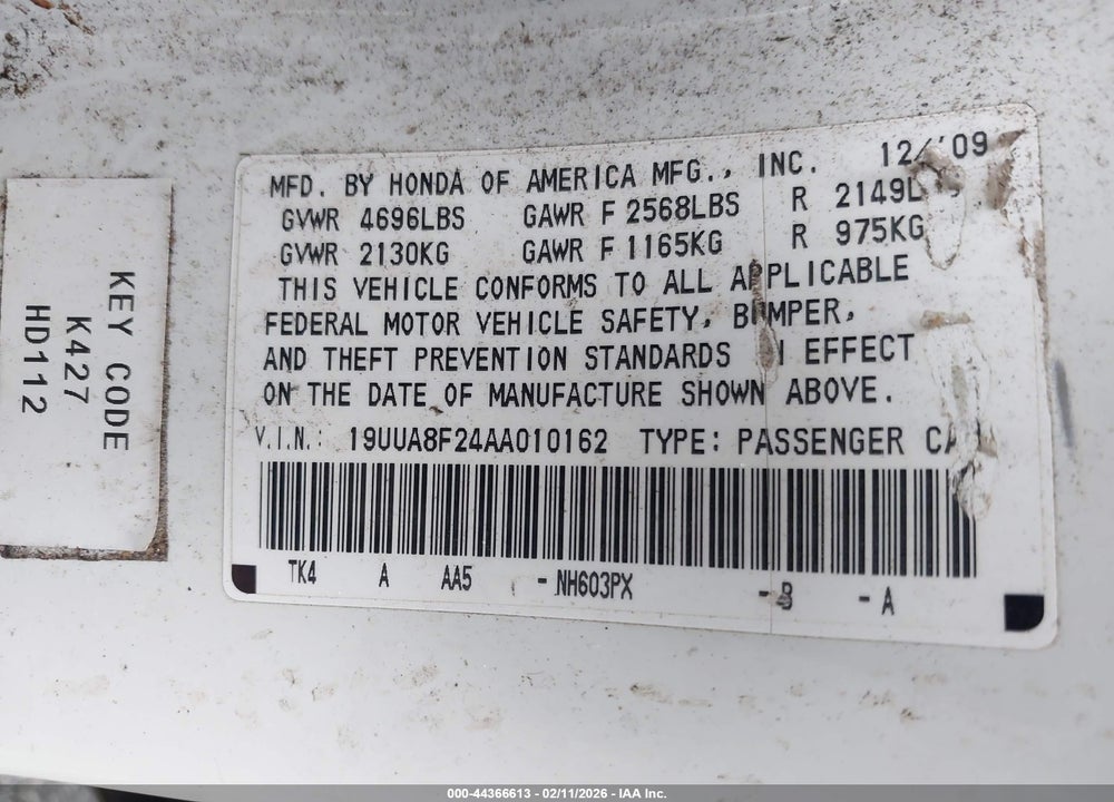 2010 ACURA TL 3.5 VIN: 19UUA8F24AA010162