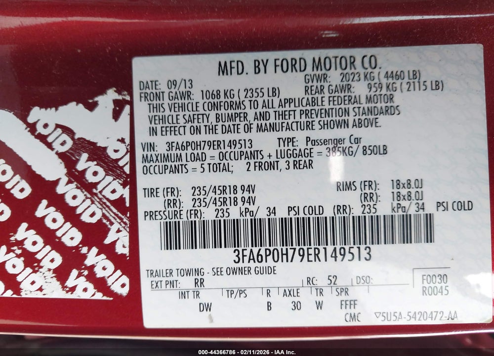 2014 FORD FUSION SE VIN: 3FA6P0H79ER149513