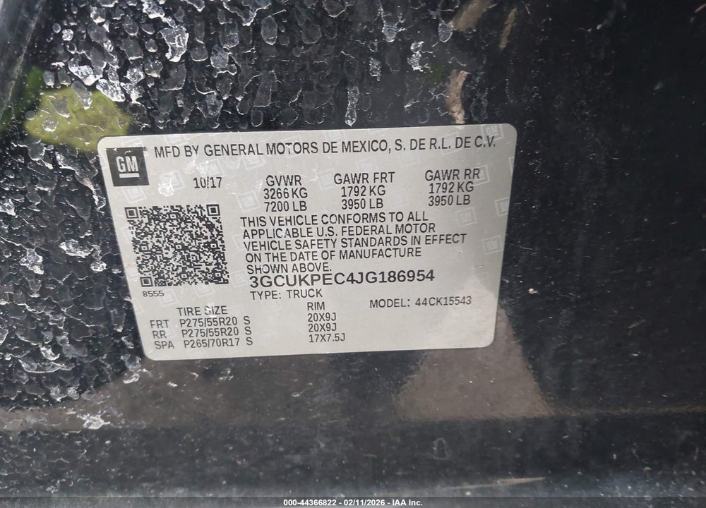 2018 CHEVROLET SILVERADO 1500 CUSTOM VIN: 3GCUKPEC4JG186954