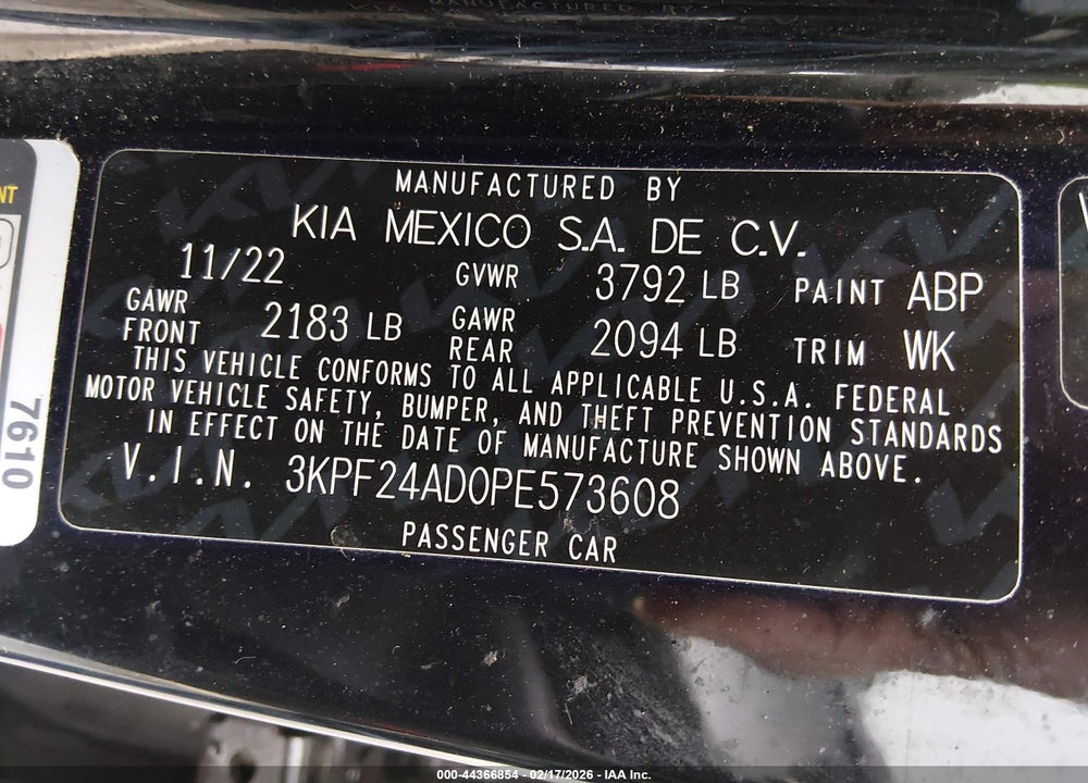 2023 KIA FORTE LXS VIN: 3KPF24AD0PE573608