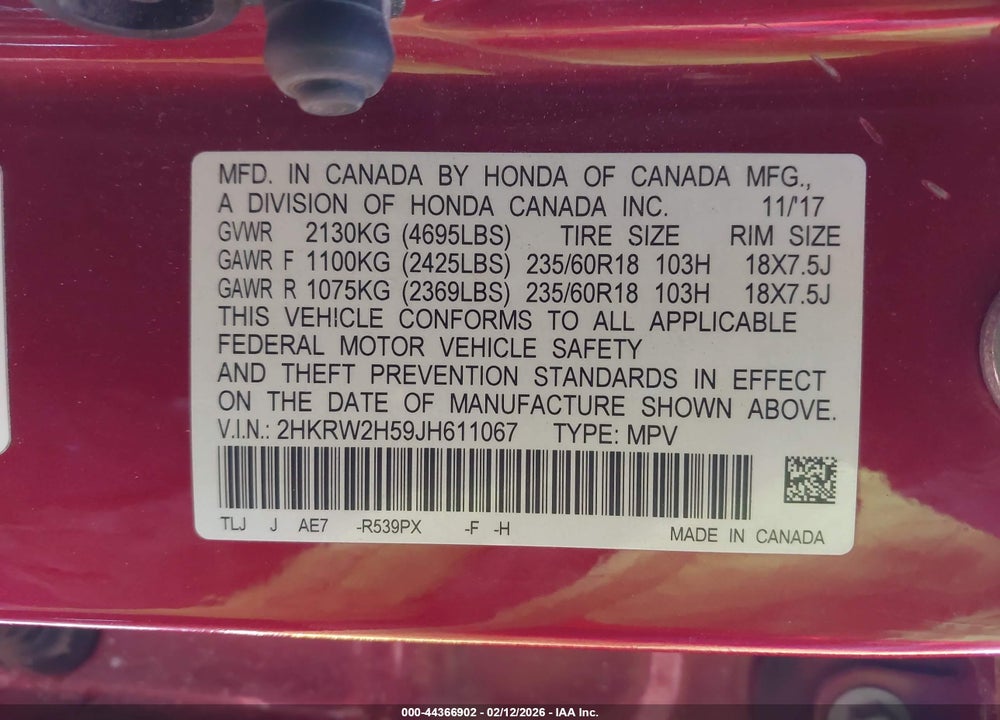 2018 HONDA CR-V EX VIN: 2HKRW2H59JH611067