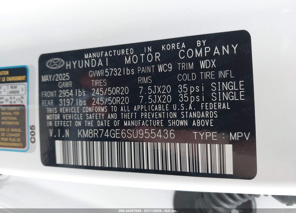 2025 HYUNDAI PALISADE CALLIGRAPHY VIN: KM8R74GE6SU955436