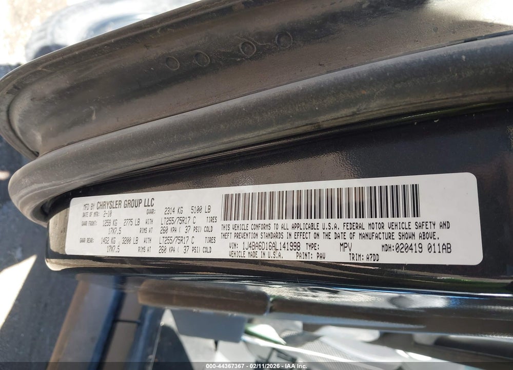 2010 JEEP WRANGLER RUBICON VIN: 1J4BA6D16AL141998