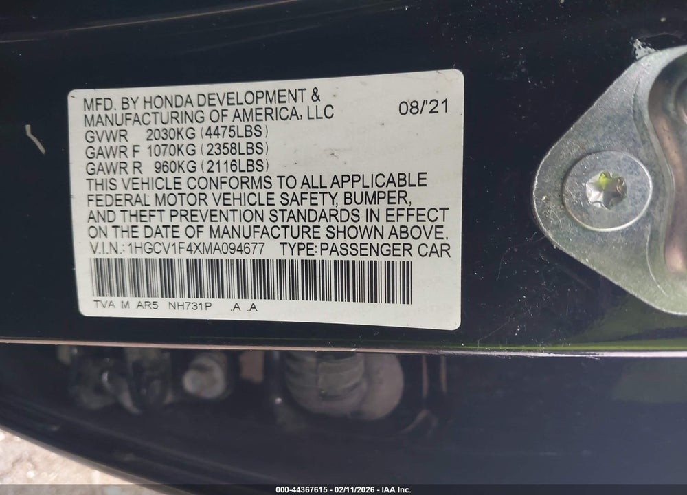 2021 HONDA ACCORD SPORT SPECIAL EDITION VIN: 1HGCV1F4XMA094677