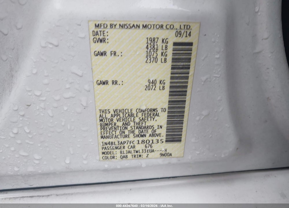2015 NISSAN ALTIMA 3.5 SL VIN: 1N4BL3AP7FC180135