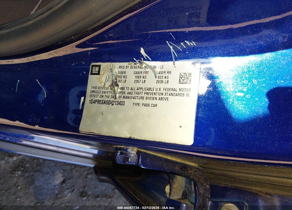 2013 BUICK VERANO CONVENIENCE GROUP VIN: 1G4PR5SK6D4213433