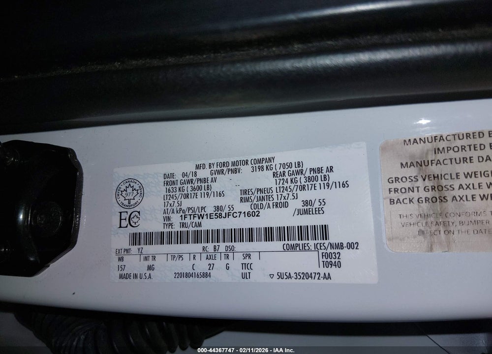 2018 FORD F-150 XLT VIN: 1FTFW1E58JFC71602