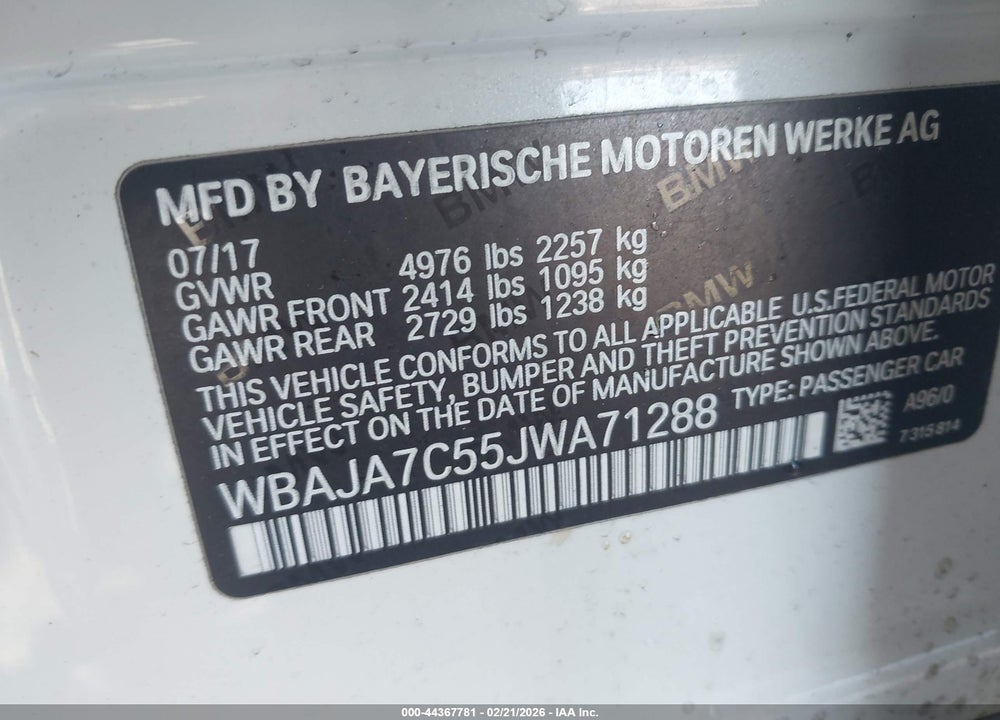 2018 BMW 530I XDRIVE VIN: WBAJA7C55JWA71288