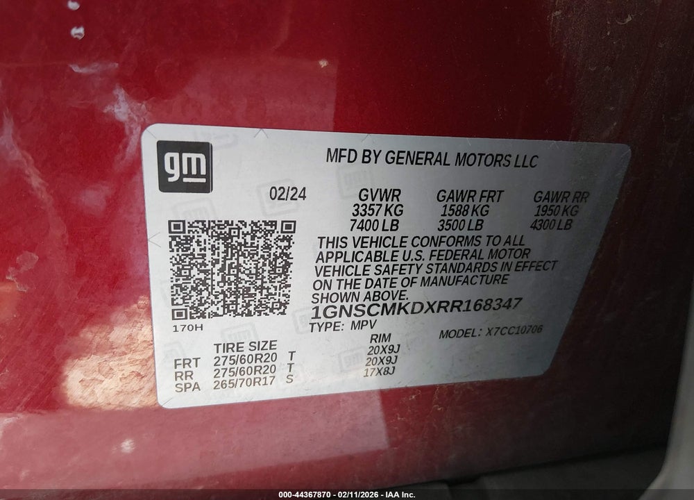 2024 CHEVROLET TAHOE 2WD LS VIN: 1GNSCMKDXRR168347