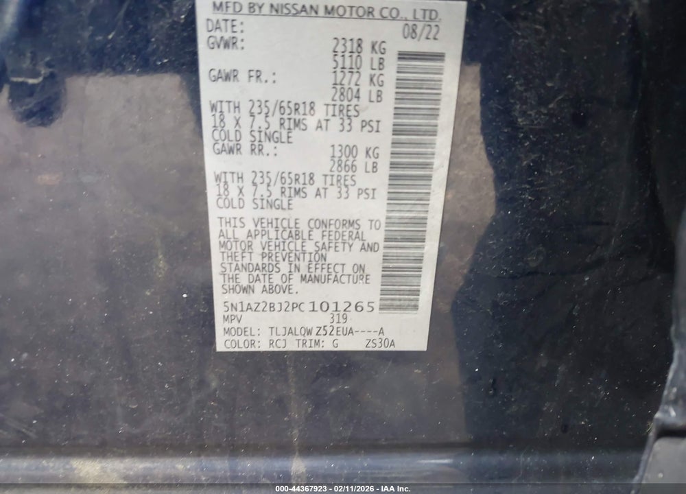 2023 NISSAN MURANO SV FWD VIN: 5N1AZ2BJ2PC101265