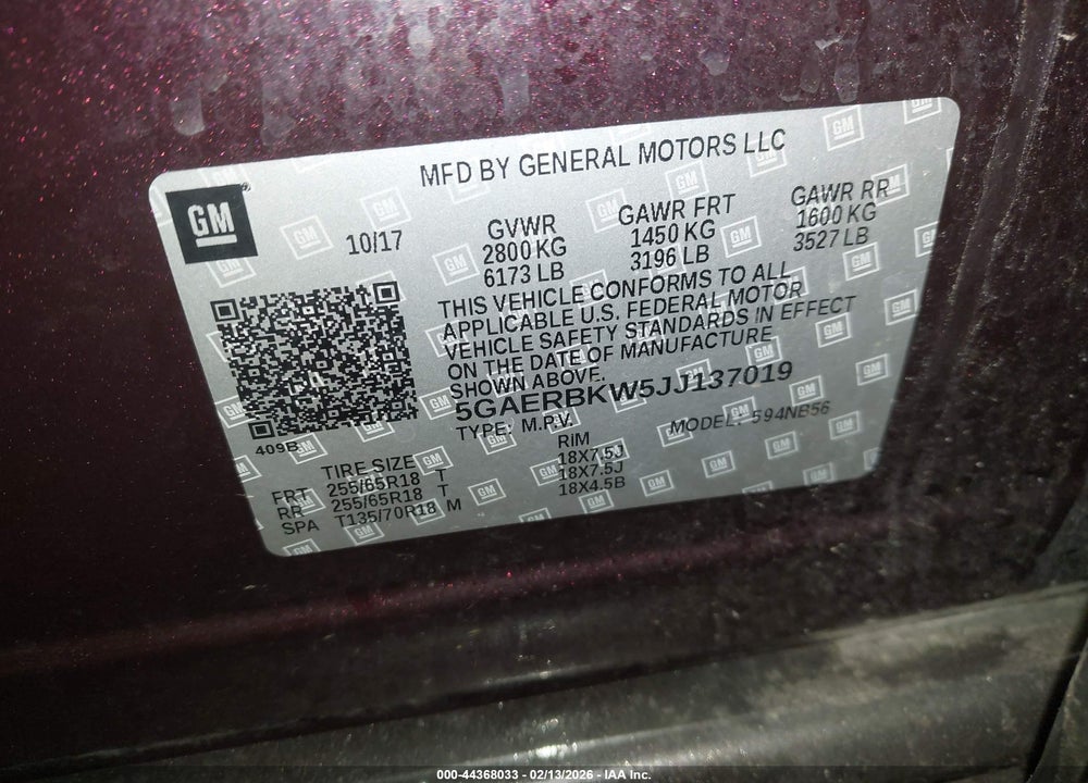 2018 BUICK ENCLAVE ESSENCE VIN: 5GAERBKW5JJ137019