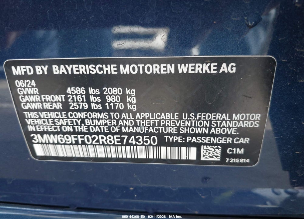 2024 BMW 330I VIN: 3MW69FF02R8E74350