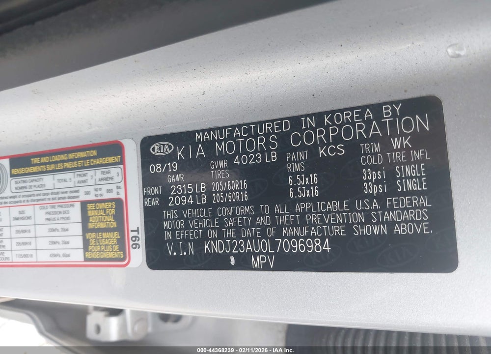 2020 KIA SOUL LX VIN: KNDJ23AU0L7096984