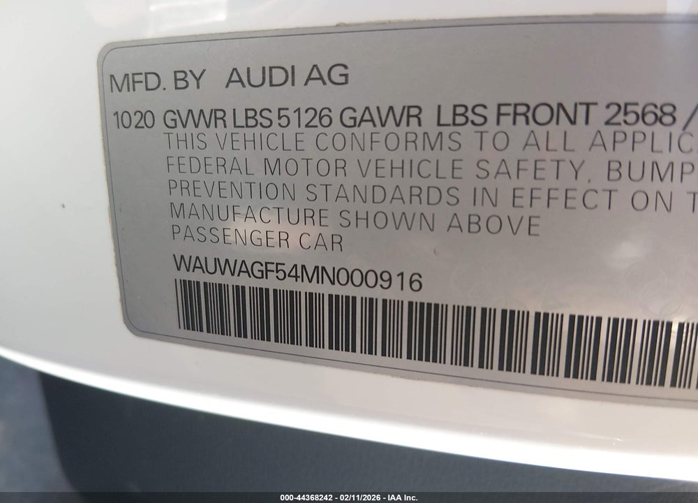 2021 AUDI A5 CABRIOLET PREMIUM PLUS 45 TFSI QUATTRO S TRONIC VIN: WAUWAGF54MN000916