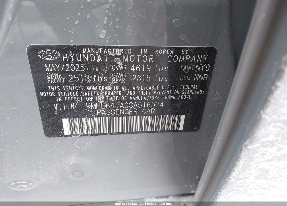 2025 HYUNDAI SONATA SEL VIN: KMHL64JA0SA516524
