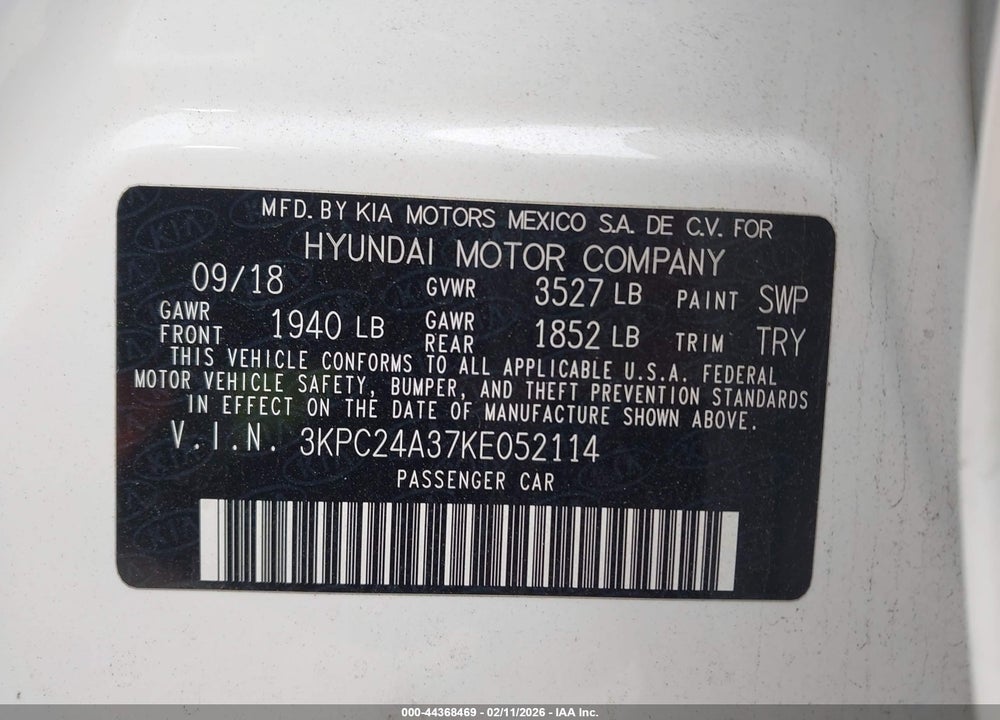 2019 HYUNDAI ACCENT SE VIN: 3KPC24A37KE052114