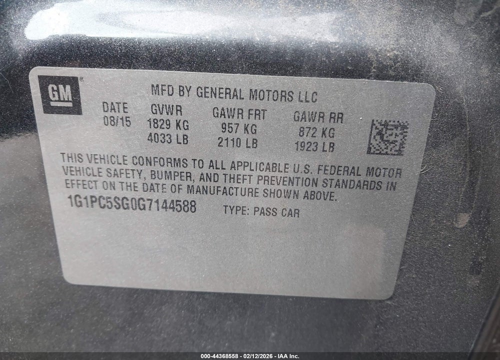 2016 CHEVROLET CRUZE LIMITED LS AUTO VIN: 1G1PC5SG0G7144588