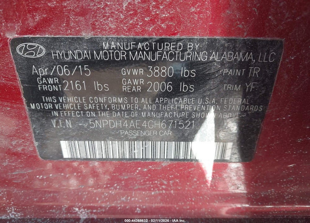 2016 HYUNDAI ELANTRA VALUE EDITION VIN: 5NPDH4AE4GH671521