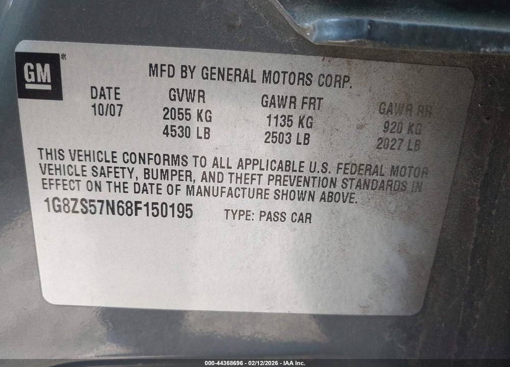2008 SATURN AURA XE VIN: 1G8ZS57N68F150195