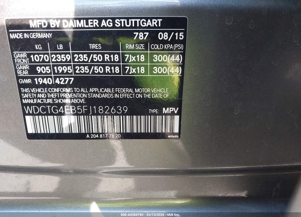 2015 MERCEDES-BENZ GLA 250 VIN: WDCTG4EB5FJ182639