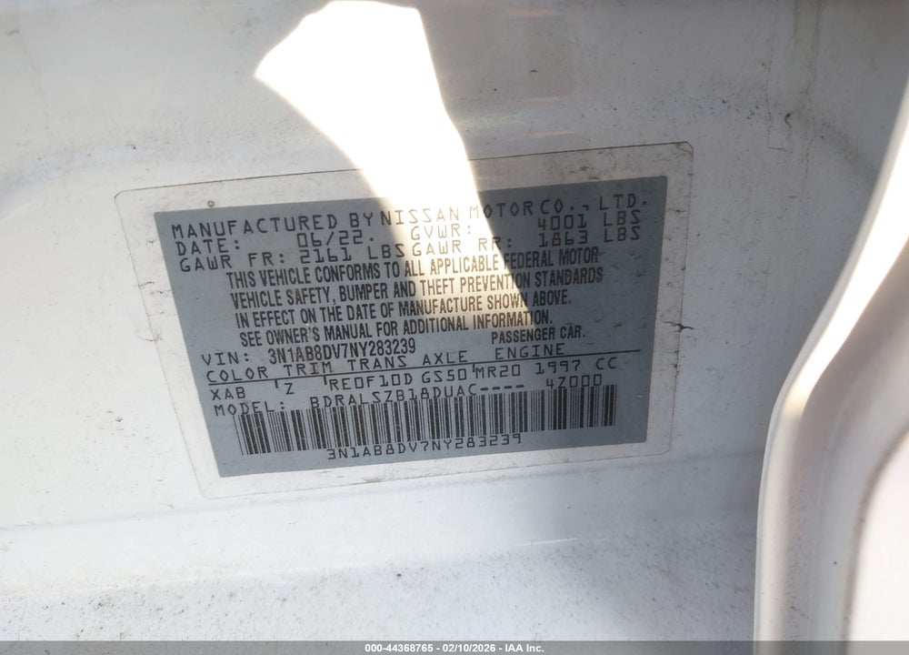 2022 NISSAN SENTRA SR XTRONIC CVT VIN: 3N1AB8DV7NY283239