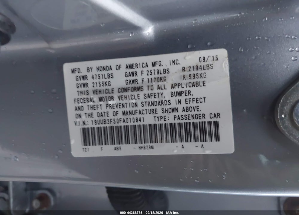 2015 ACURA TLX V6 TECH VIN: 19UUB3F50FA010841
