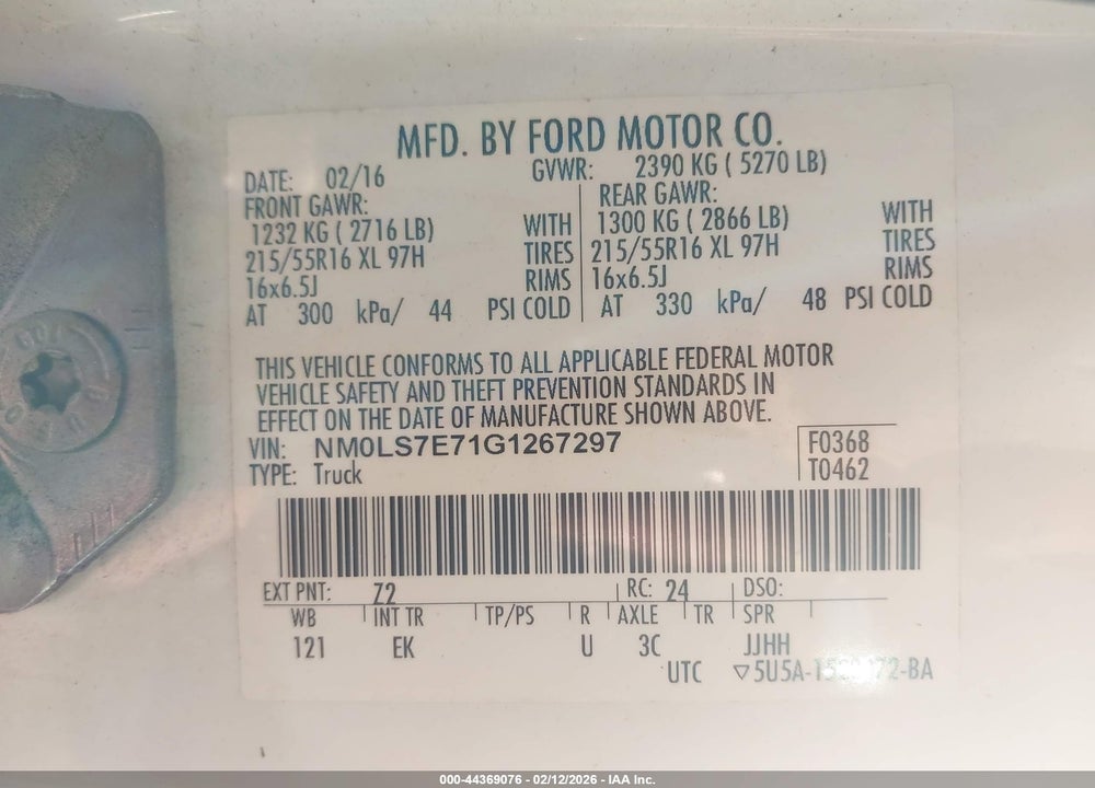 2016 FORD TRANSIT CONNECT XL VIN: NM0LS7E71G1267297