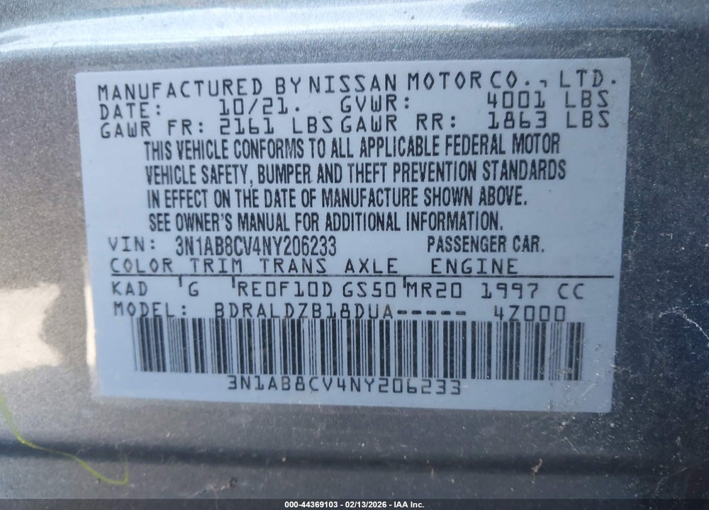 2022 NISSAN SENTRA SV XTRONIC CVT VIN: 3N1AB8CV4NY206233