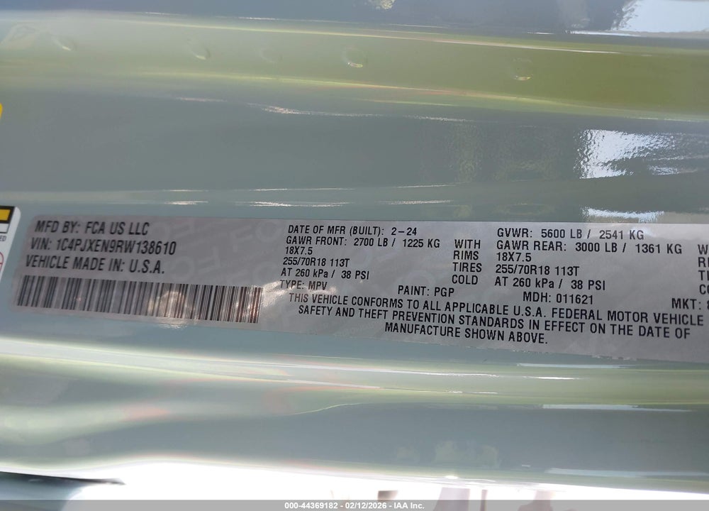 2024 JEEP WRANGLER 4-DOOR SAHARA 4X4 VIN: 1C4PJXEN9RW138610