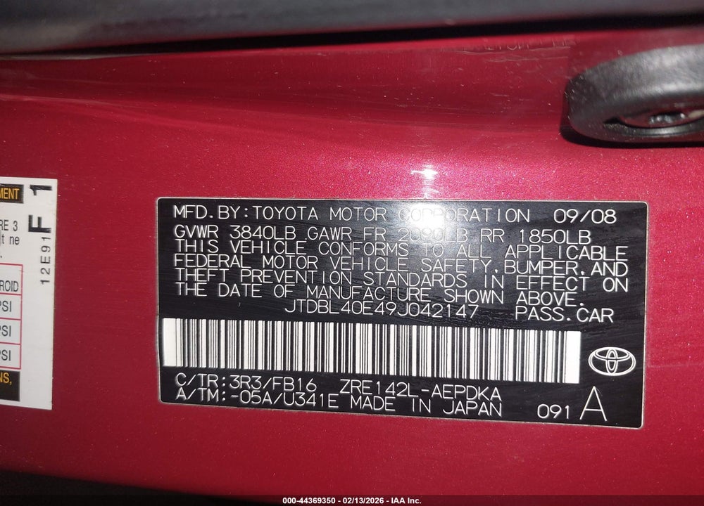 2009 TOYOTA COROLLA LE VIN: JTDBL40E49J042147