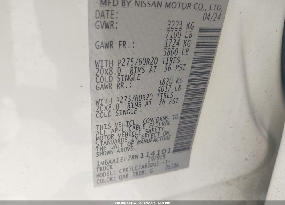 2024 NISSAN TITAN SV 4X2 VIN: 1N6AA1EF2RN114101