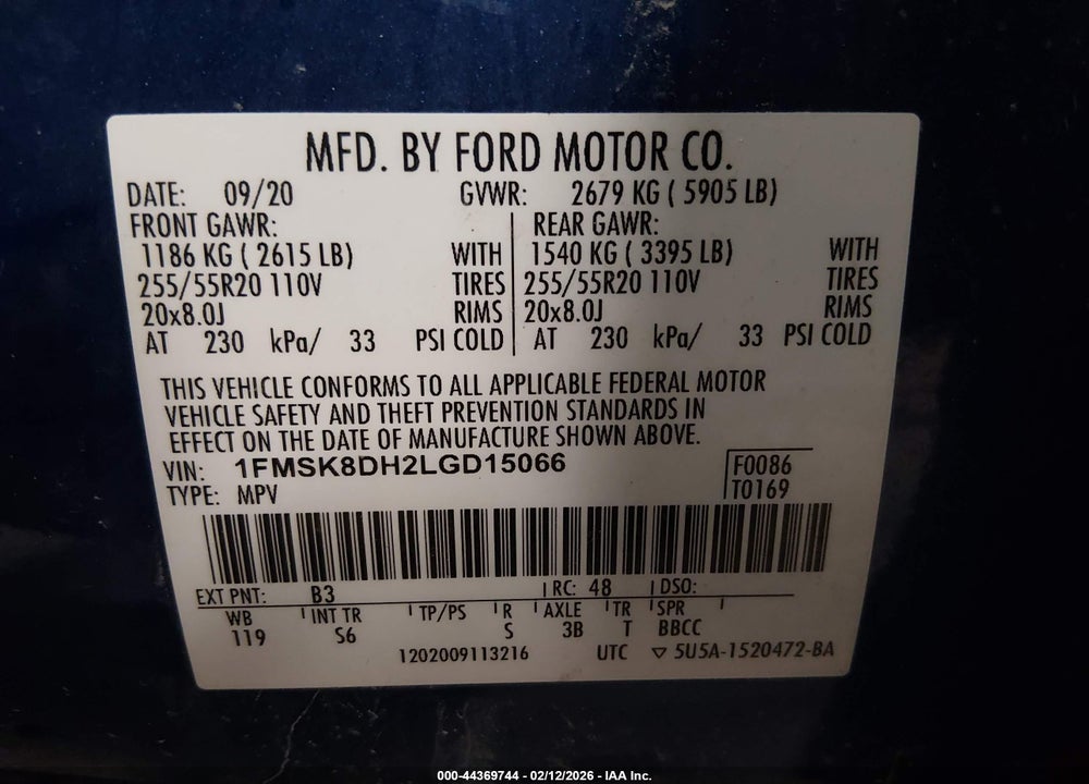 2020 FORD EXPLORER XLT VIN: 1FMSK8DH2LGD15066