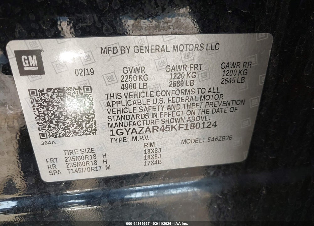 2019 CADILLAC XT4 LUXURY VIN: 1GYAZAR45KF180124