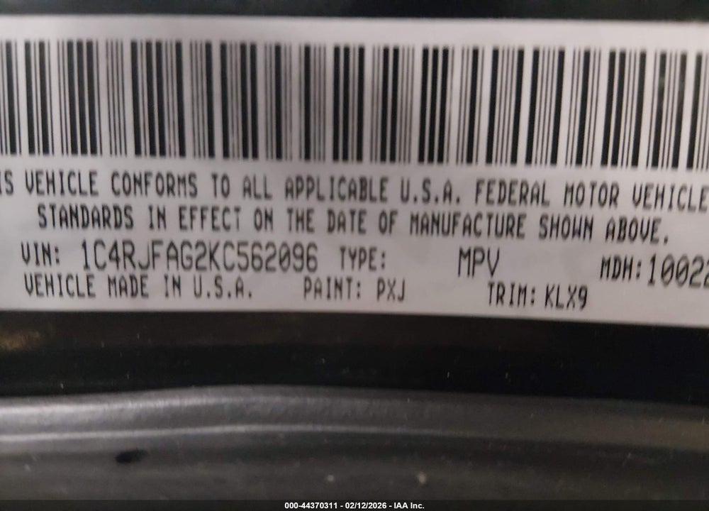 2019 JEEP GRAND CHEROKEE ALTITUDE 4X4 VIN: 1C4RJFAG2KC562096
