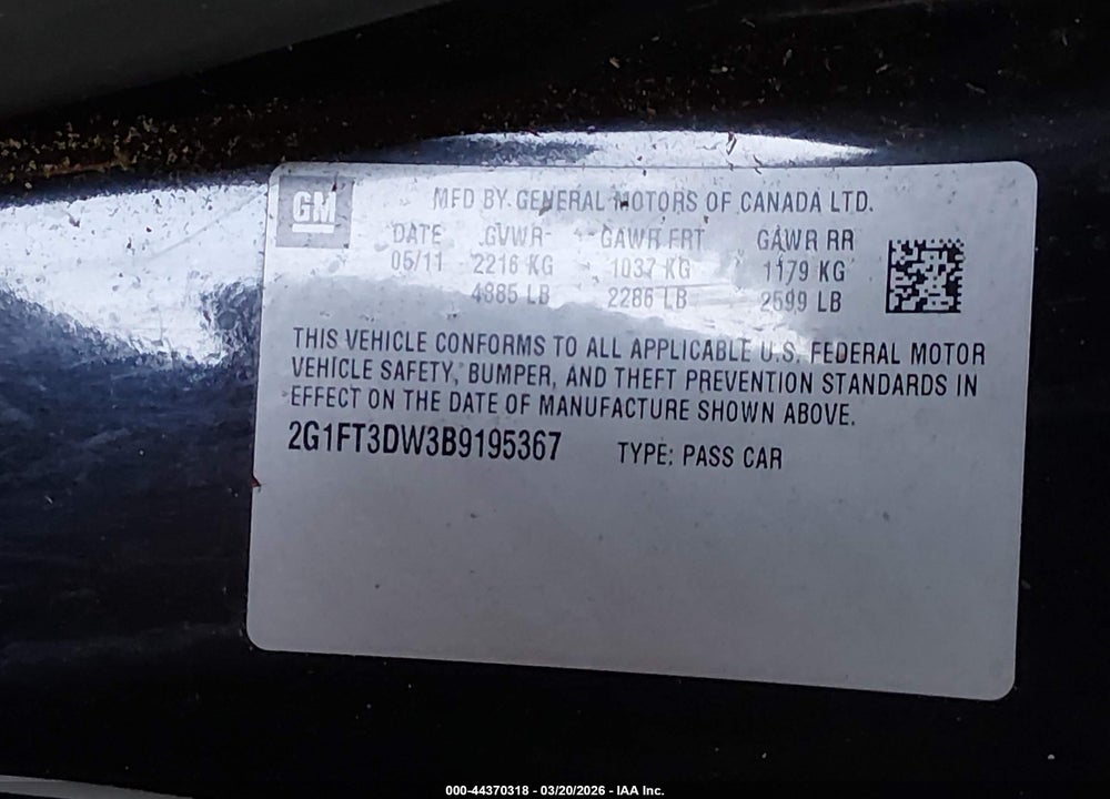 2011 CHEVROLET CAMARO 2SS VIN: 2G1FT3DW3B9195367