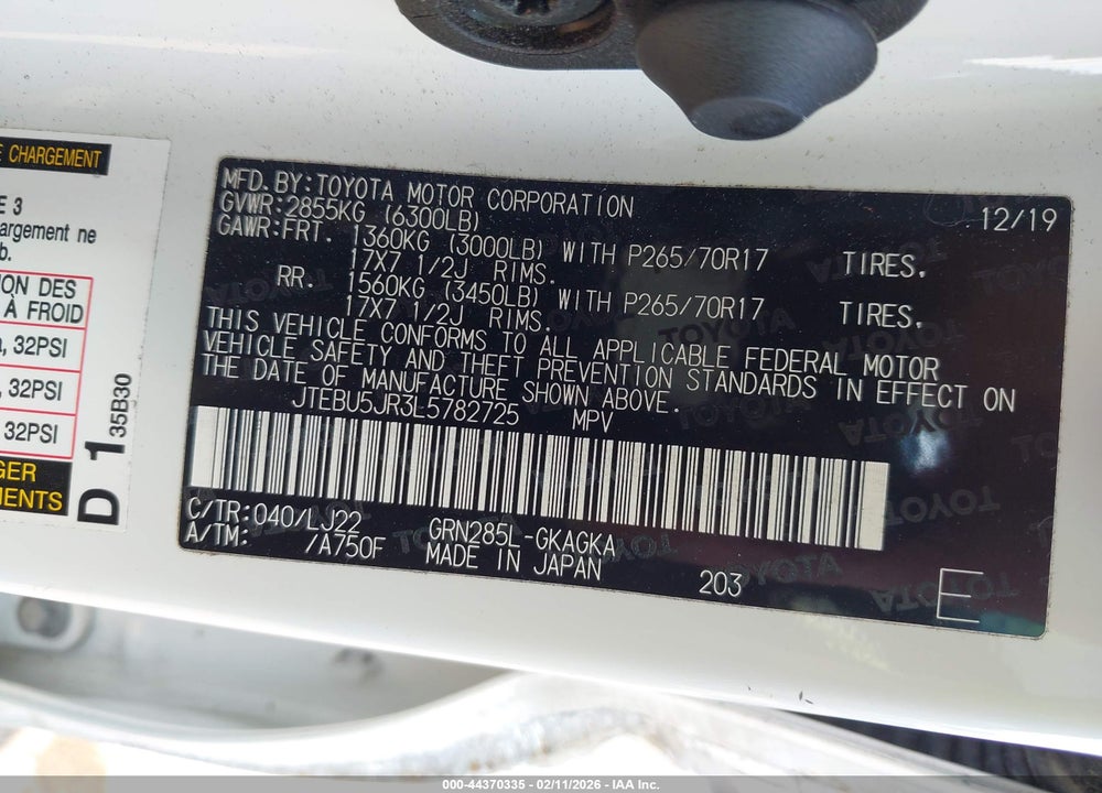 2020 TOYOTA 4RUNNER VENTURE SPECIAL EDITION VIN: JTEBU5JR3L5782725