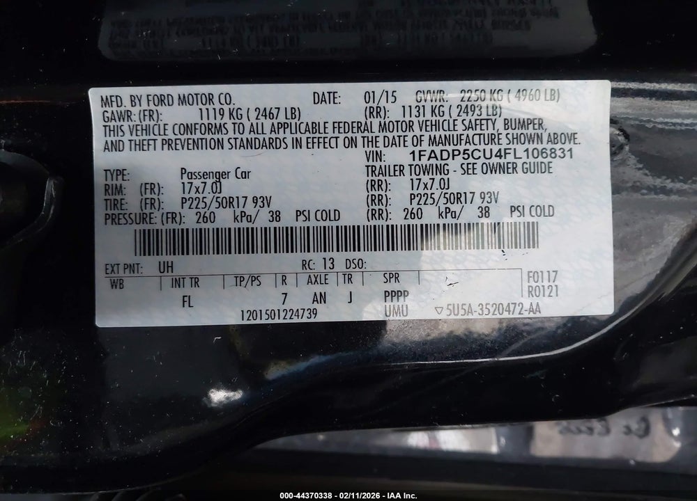 2015 FORD C-MAX ENERGI SEL VIN: 1FADP5CU4FL106831