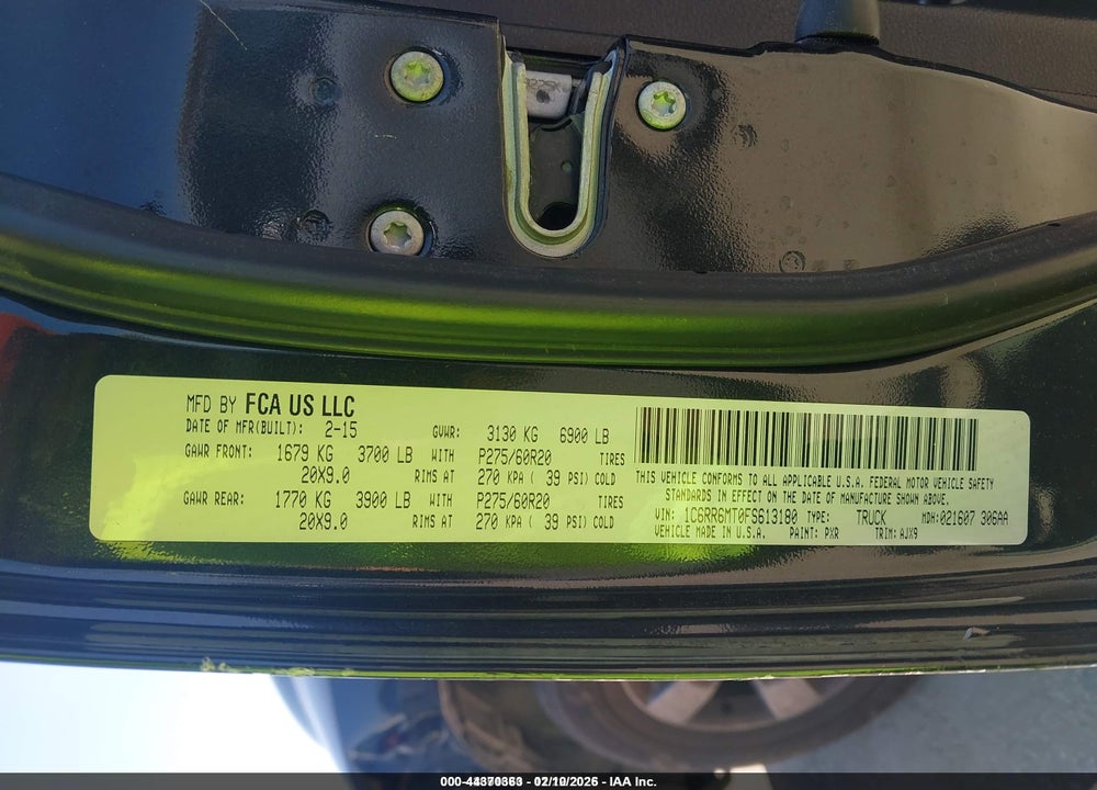 2015 RAM 1500 SPORT VIN: 1C6RR6MT0FS613180