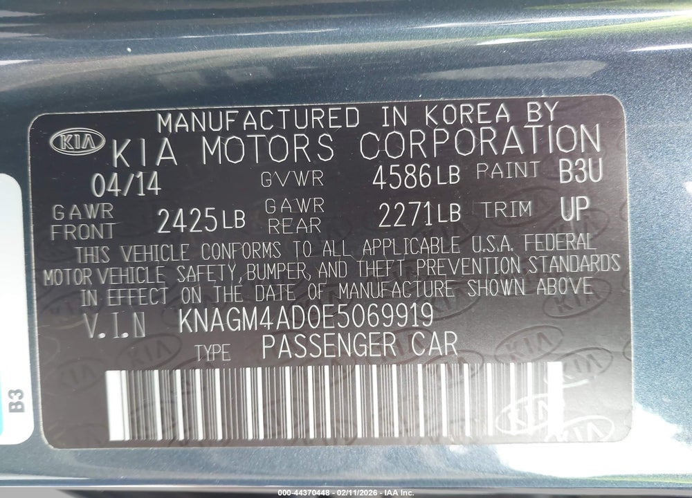 2014 KIA OPTIMA HYBRID LX VIN: KNAGM4AD0E5069919